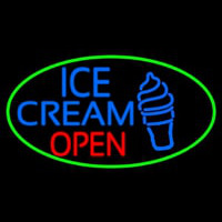 Blue Ice Cream Open With Green Oval Neon Sign