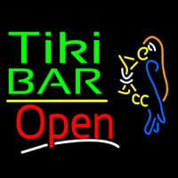 Green Tiki Bar With Parrot Martini Glass Open Neon Sign