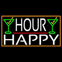 Happy Hour And Martini Glass With Orange Border Neon Sign