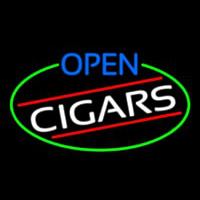 Open Cigars Oval With Green Border Neon Sign