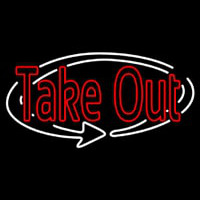 Red Take Out With Arrow Neon Sign