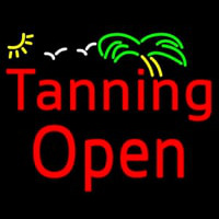 Red Tanning Open With Palm Tree Neon Sign
