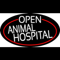 White Open Animal Hospital Oval With Red Border Neon Sign