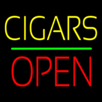 Yellow Cigars Red Block Open Green Line Neon Sign