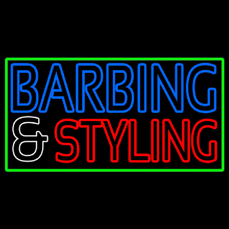 Barbering And Styling With Green Border Neon Sign