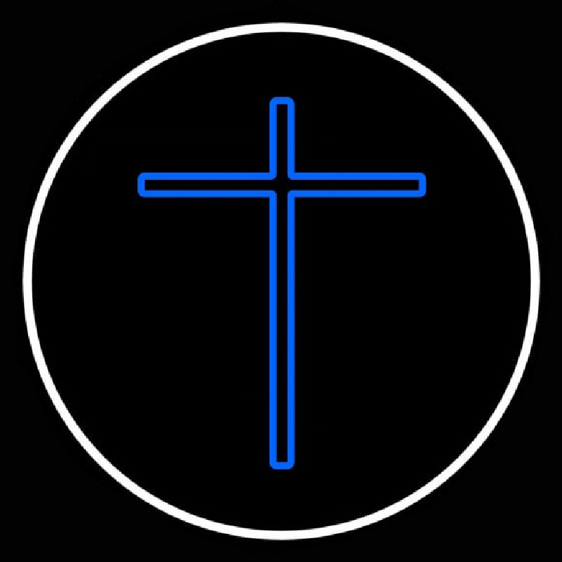 Blue Christian Cross White Border Neon Sign