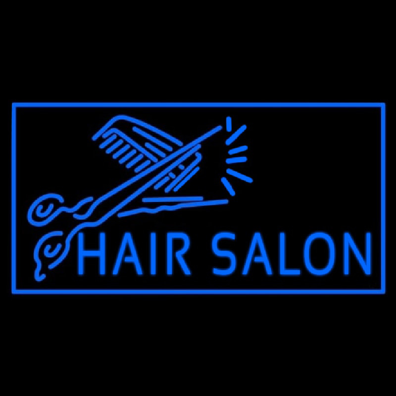 Blue Hair Salon With Scissor Neon Sign