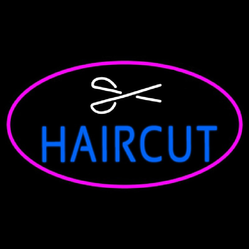 Blue Haircut With Scissor Neon Sign