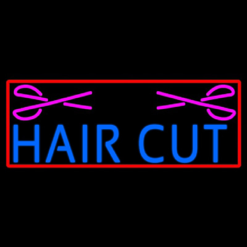 Blue Haircut With Scissor Neon Sign