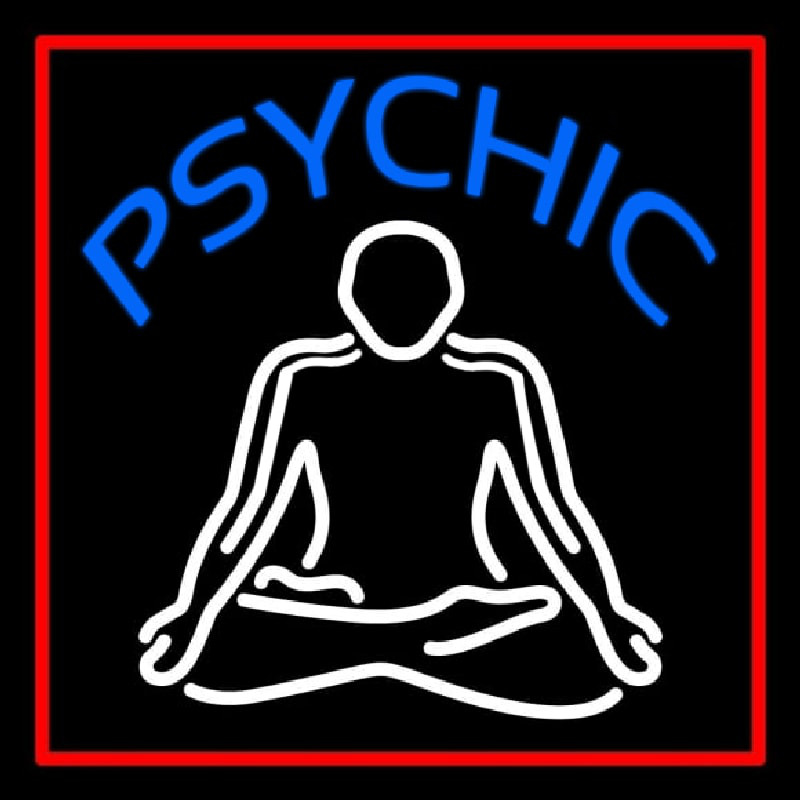 Blue Psychic Logo With Red Border Neon Sign