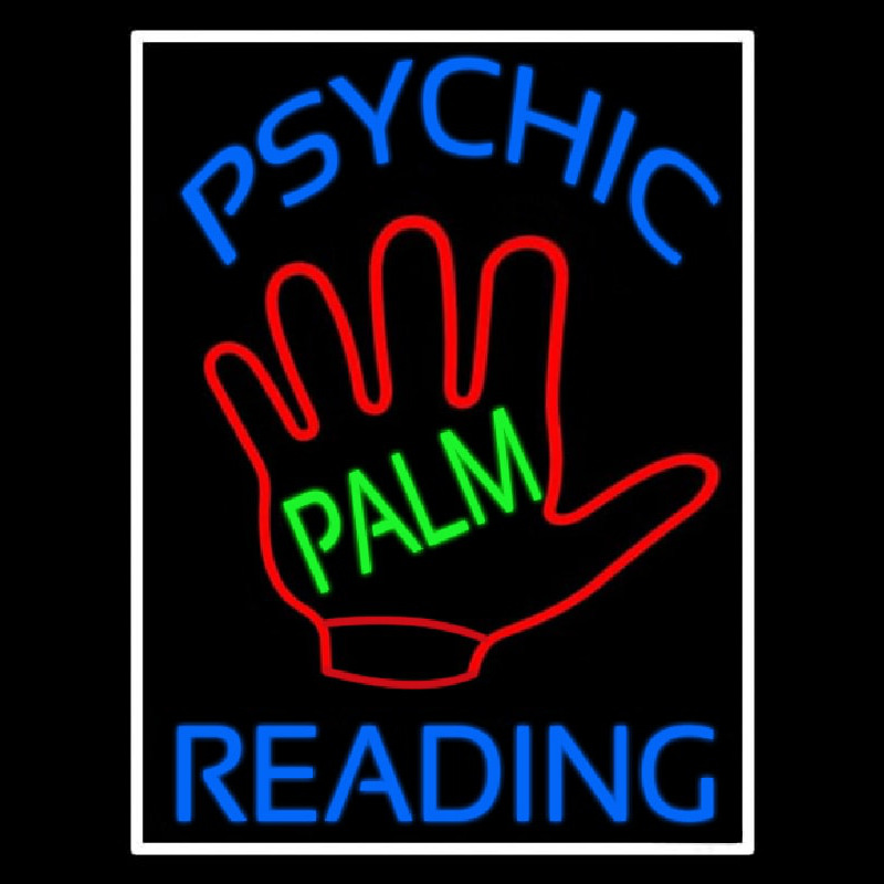 Blue Psychic Reading With Green Palm Neon Sign