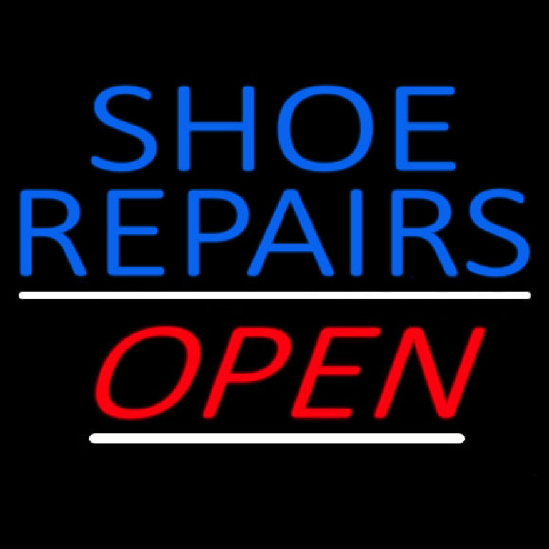 Blue Shoe Repairs Open Neon Sign