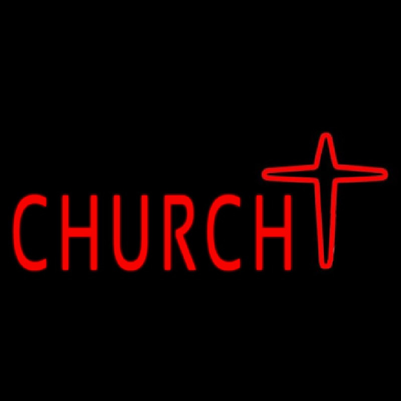 Church With Cross Logo Neon Sign