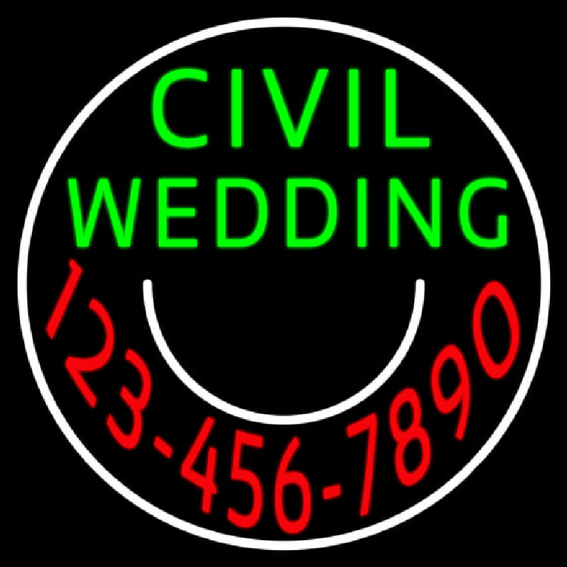 Circle Civil Wedding With Phone Number Neon Sign