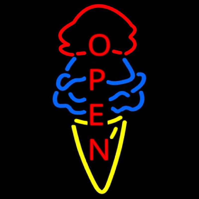 Cone Ice Cream Open Neon Sign