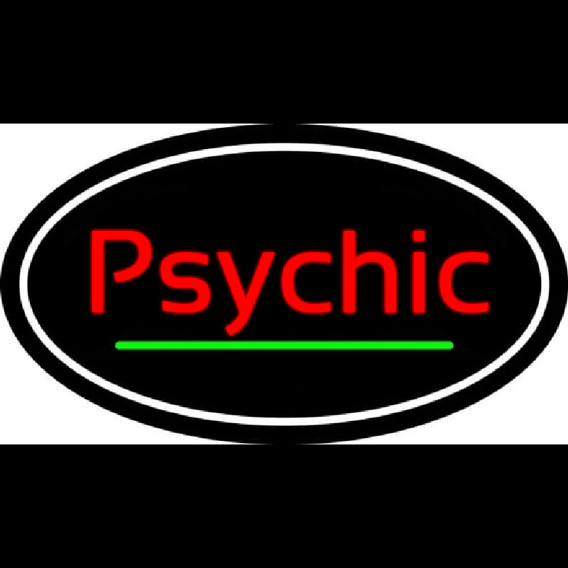 Cursive Red Psychic White Border With Green Line Neon Sign