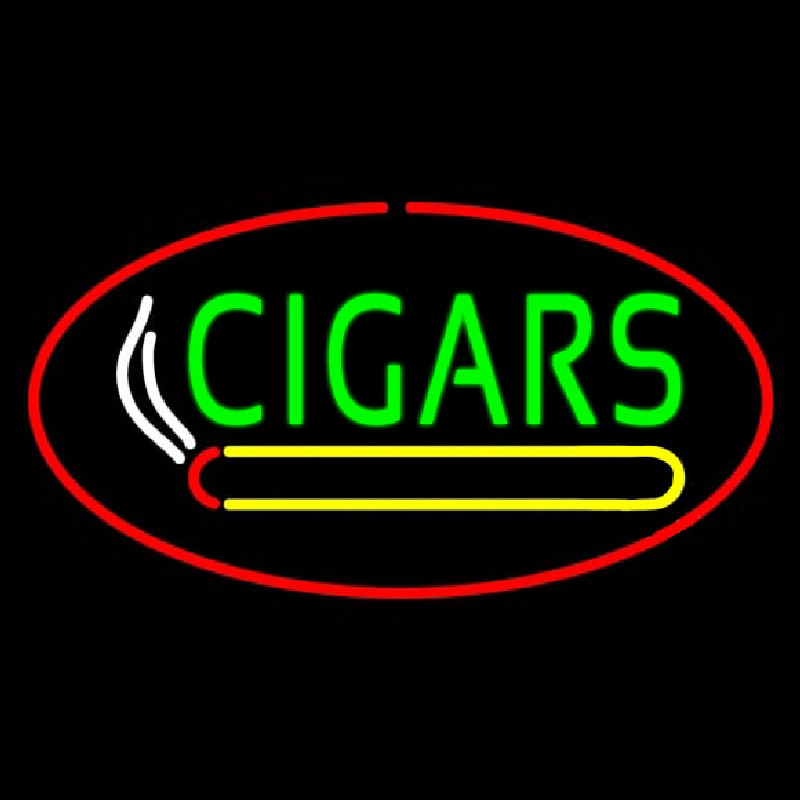 Green Cigars Logo Red Oval Neon Sign