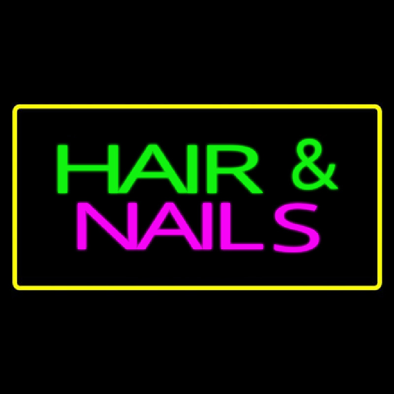 Green Hair And Nails With Yellow Border Neon Sign