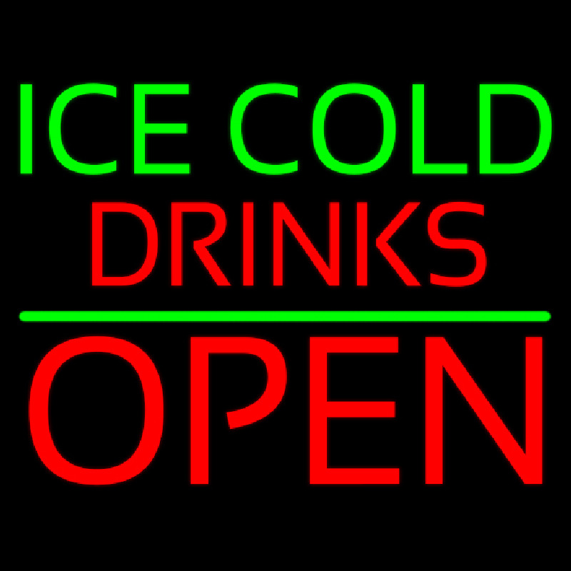 Green Ice Red Cold Drinks Open Neon Sign