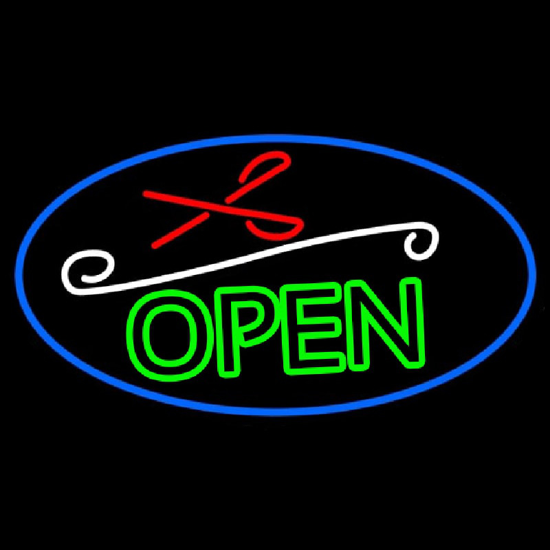 Green Open With Scissor Neon Sign