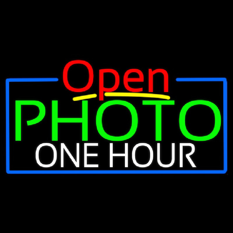 Green Photo One Hour With Open 4 Neon Sign