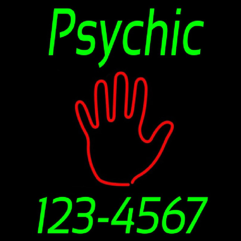 Green Psychic With Phone Number Neon Sign