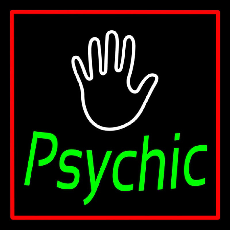 Green Psychic With Red Border Neon Sign