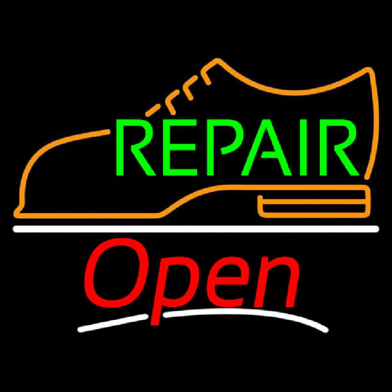 Green Repair Orange Shoe Logo Open Neon Sign