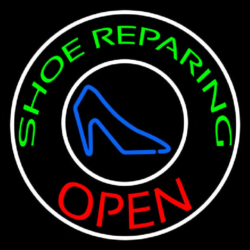 Green Shoe Repairing Open With Border Neon Sign