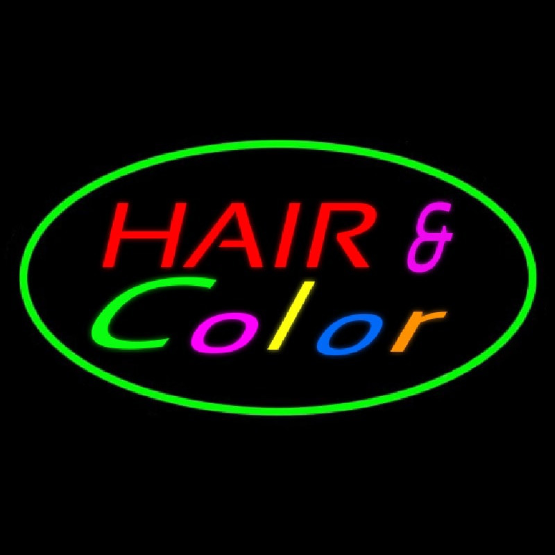 Hair And Color Oval Green Neon Sign