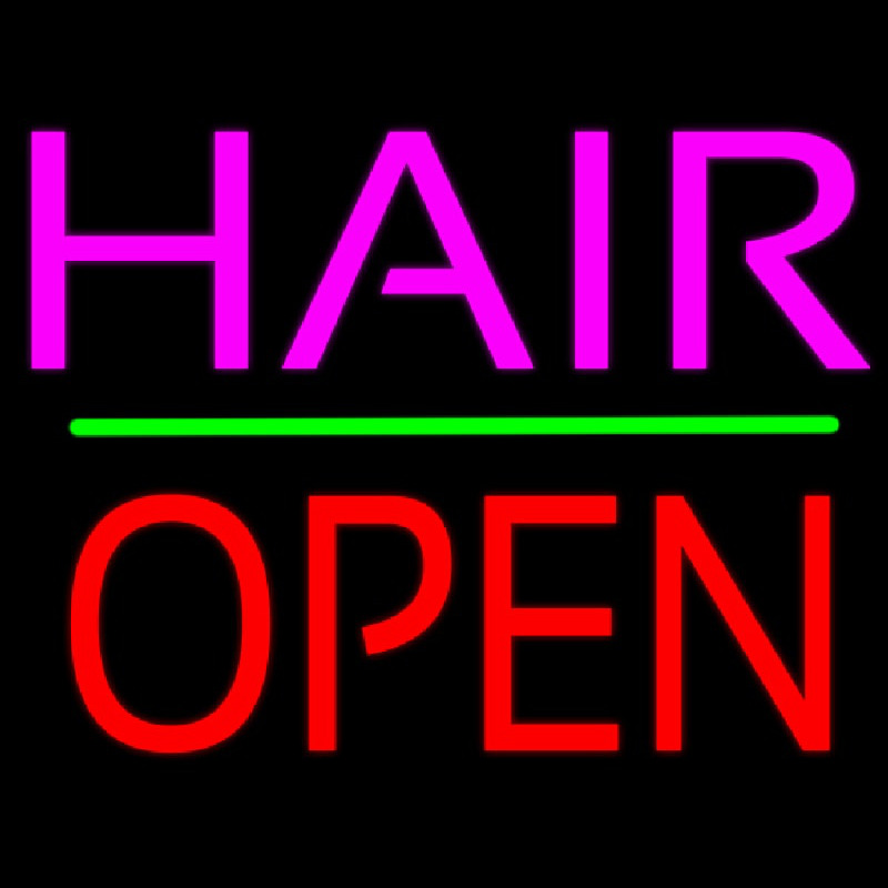 Hair Block Open Green Line Neon Sign