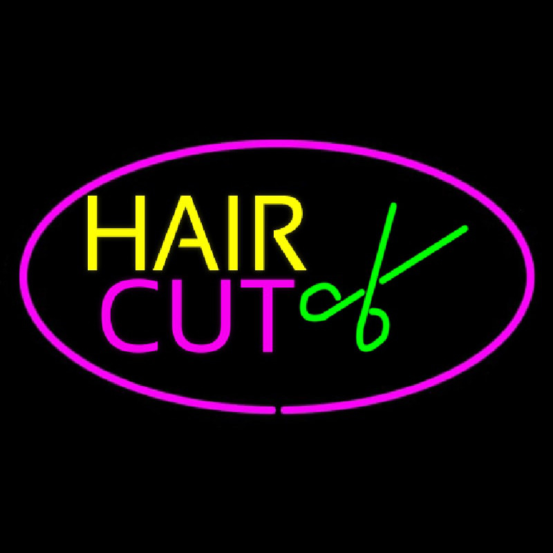 Hair Cut Logo Oval Pink Neon Sign