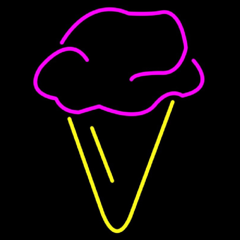 Hard Ice Cream In Pink With Yellow Cone Neon Sign