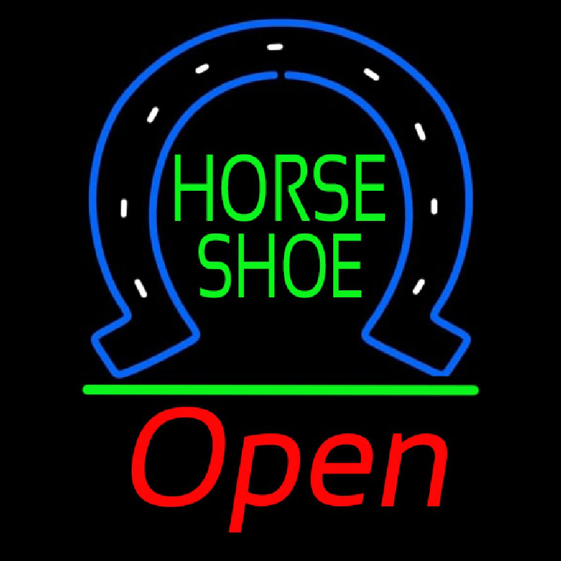 Horseshoe Open With Green Line Neon Sign