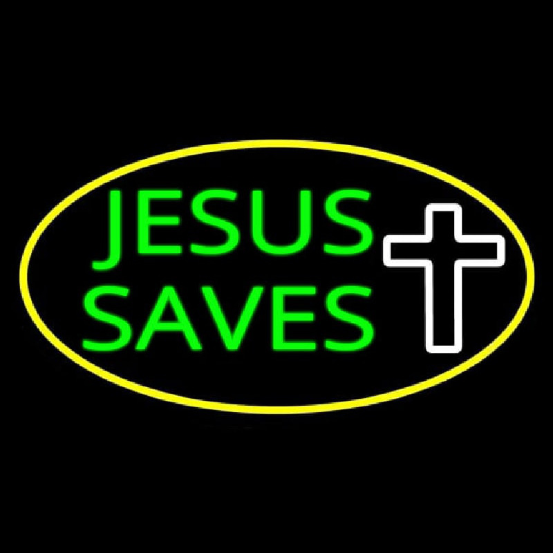 Jesus Saves White Cross With Border Neon Sign