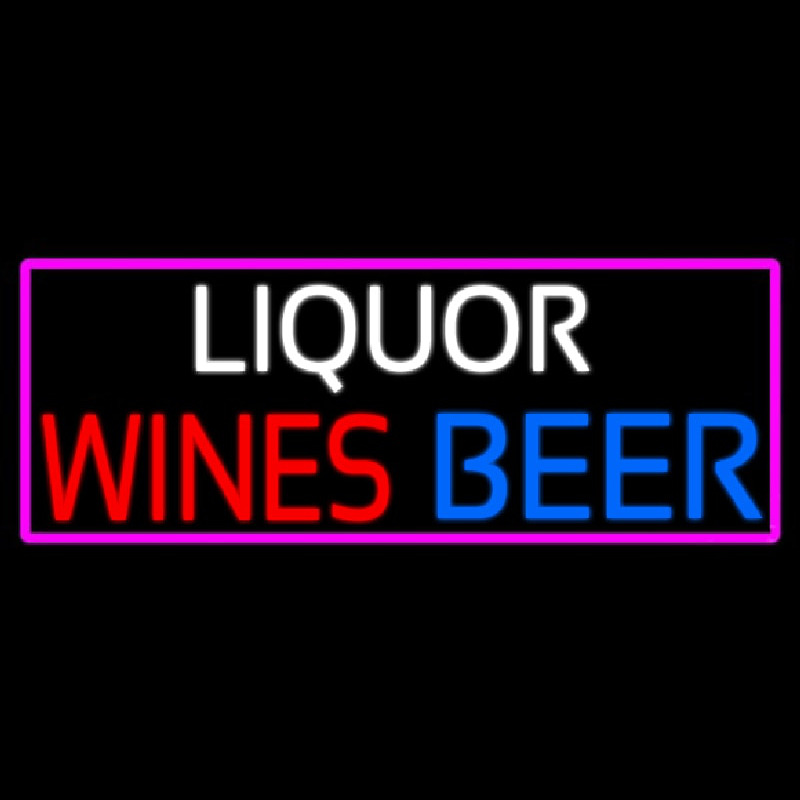 Liquors Wines Beer With Pink Border Neon Sign