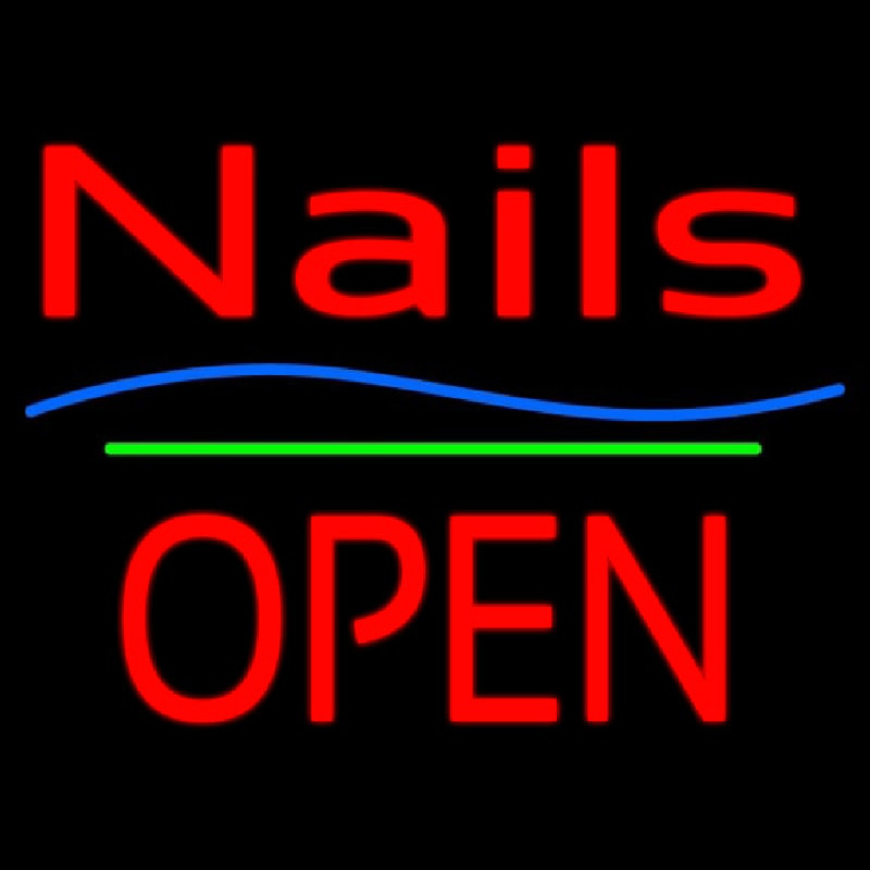 Nails Block Open Green Line Neon Sign