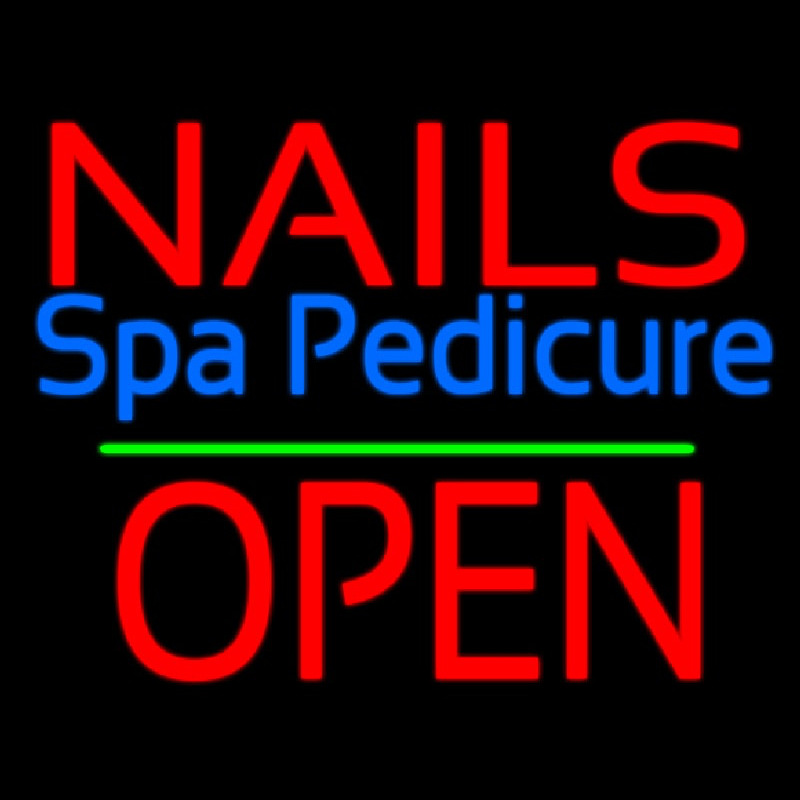 Nails Spa Pedicure Block Open Green Line Neon Sign