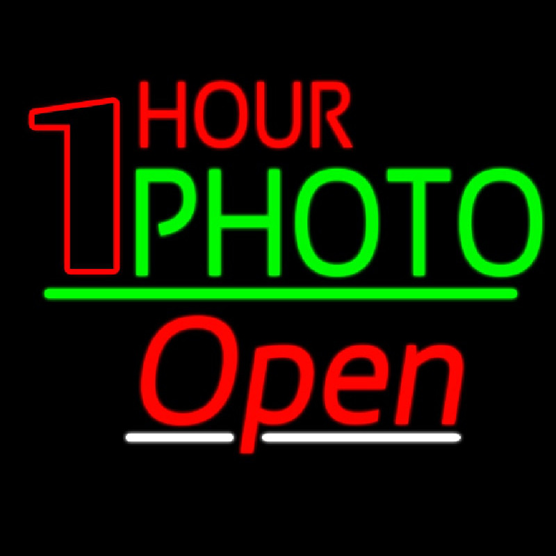 One Hour Photo Open 3 Neon Sign