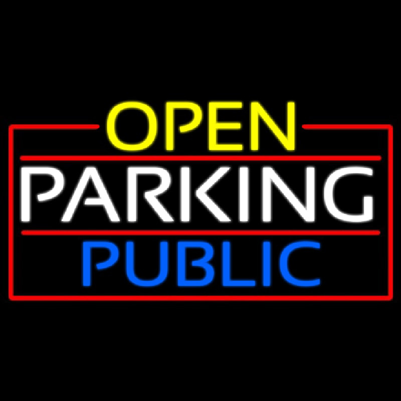 Open Parking Public With Red Border Neon Sign