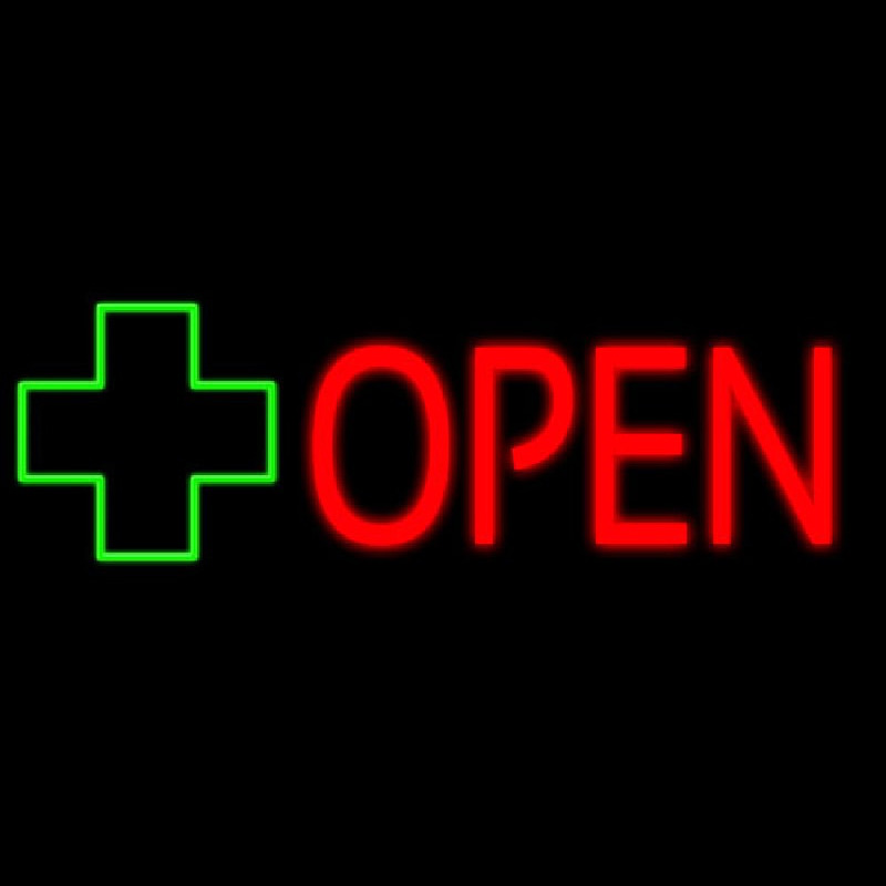 Open With Cross Logo Neon Sign