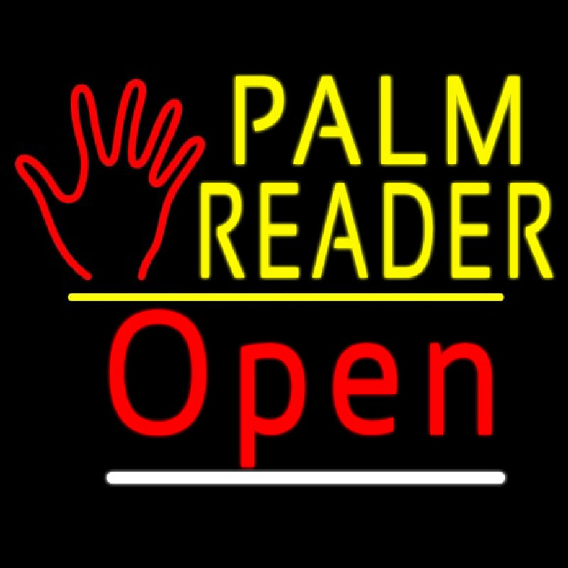 Palm Reader Logo Open Yellow Line Neon Sign