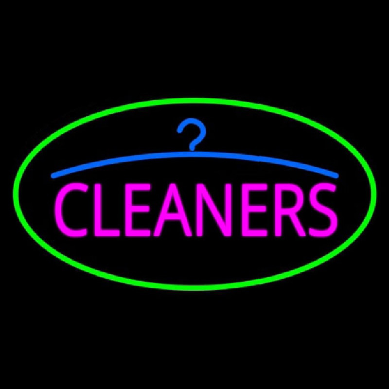 Pink Cleaners Oval Green Border Neon Sign