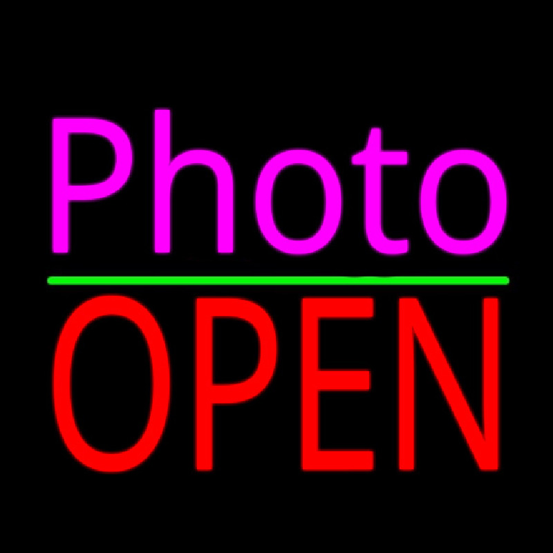 Pink Cursive Photo With Open 2 Neon Sign