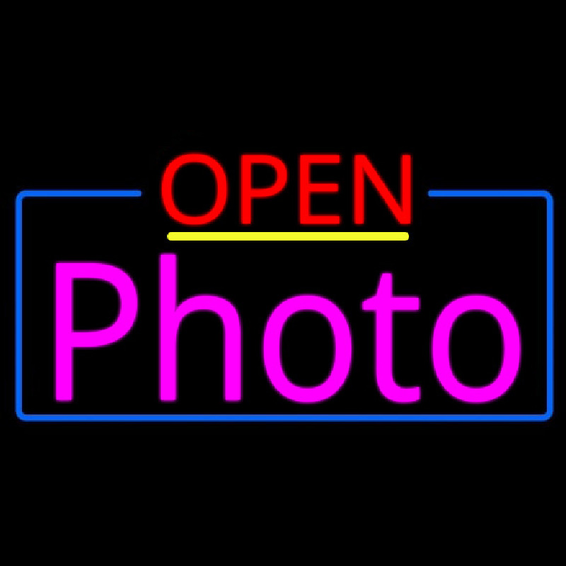 Pink Cursive Photo With Open 4 Neon Sign