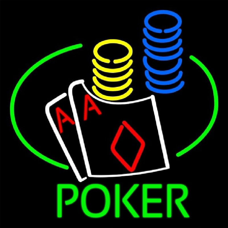 Poker Double Aces Table And Chips Neon Sign