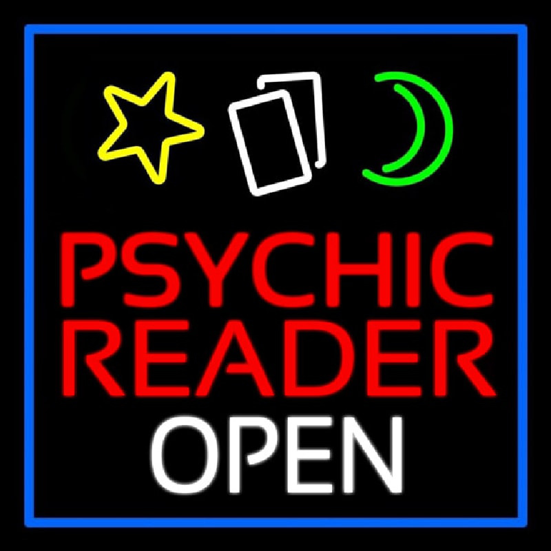 Psychic Reader Open Block Blue Border Neon Sign