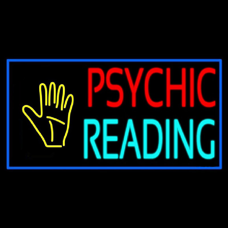 Psychic Reading Block Palm Blue Border Neon Sign