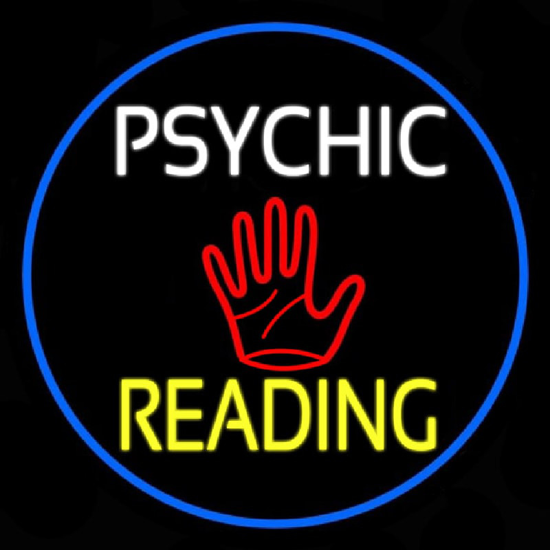 Psychic Reading Block Palm Blue Border Neon Sign