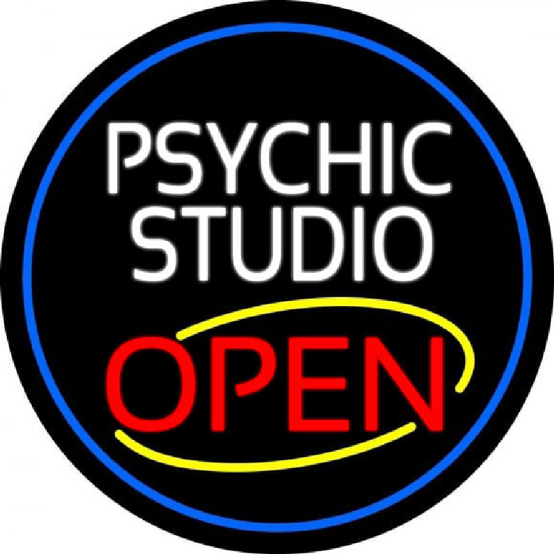 Psychic Studio Red Open Blue Border Neon Sign